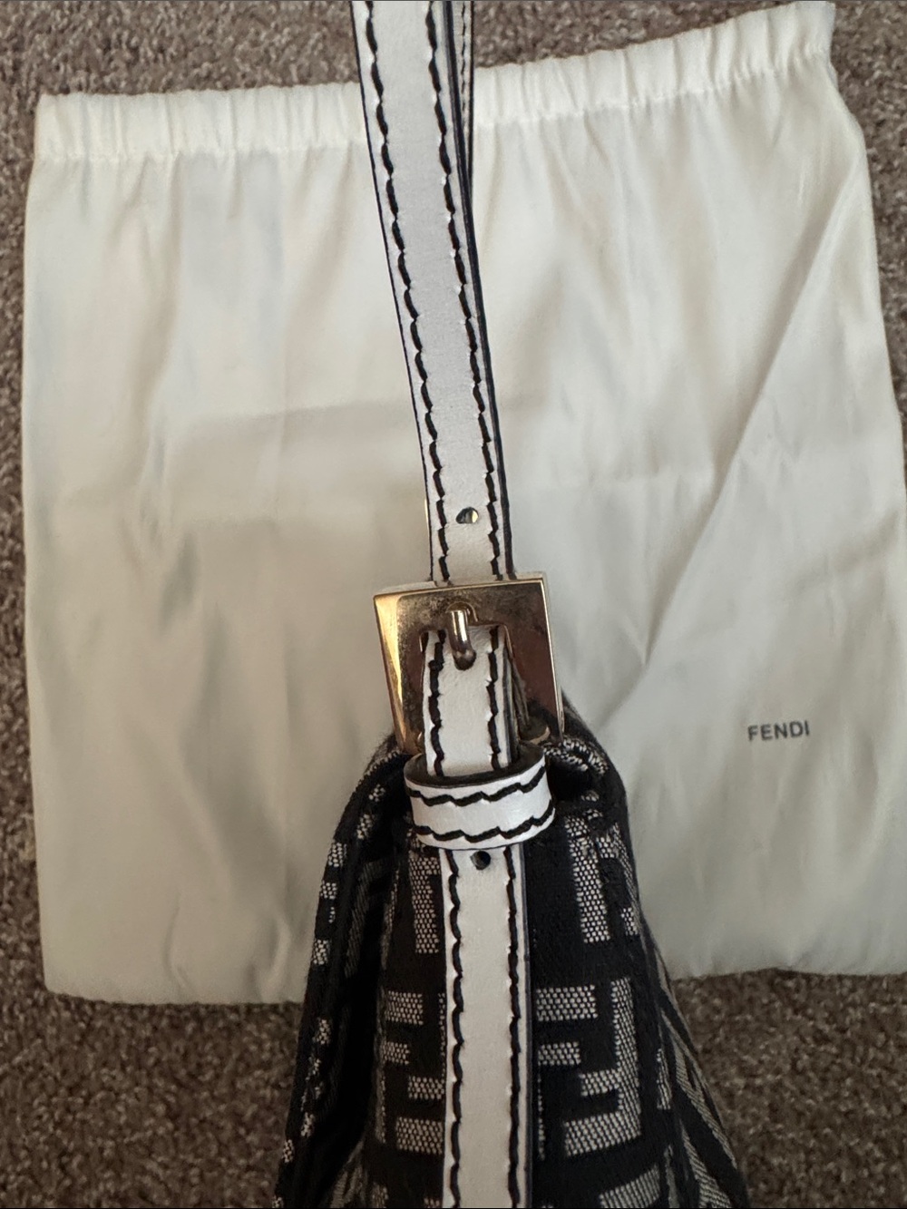 Fendi Black and White Monogram Baguette with Gold Hardware - Picture 11 of 12